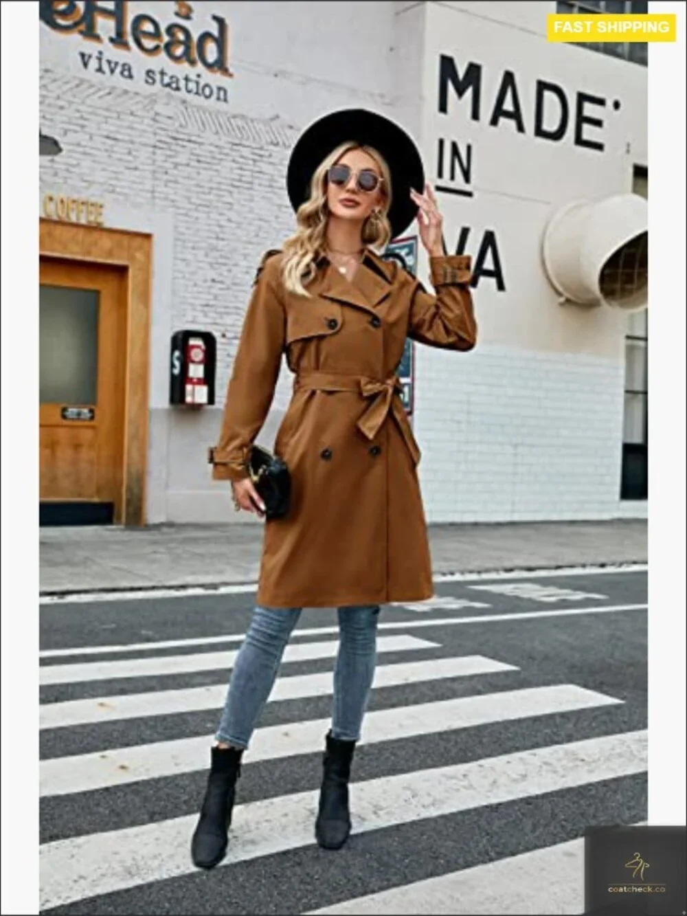 Classic Slim Fit Trench Coat Elegant Windproof Double Breasted Belted Overcoat - Picture 5 of 7